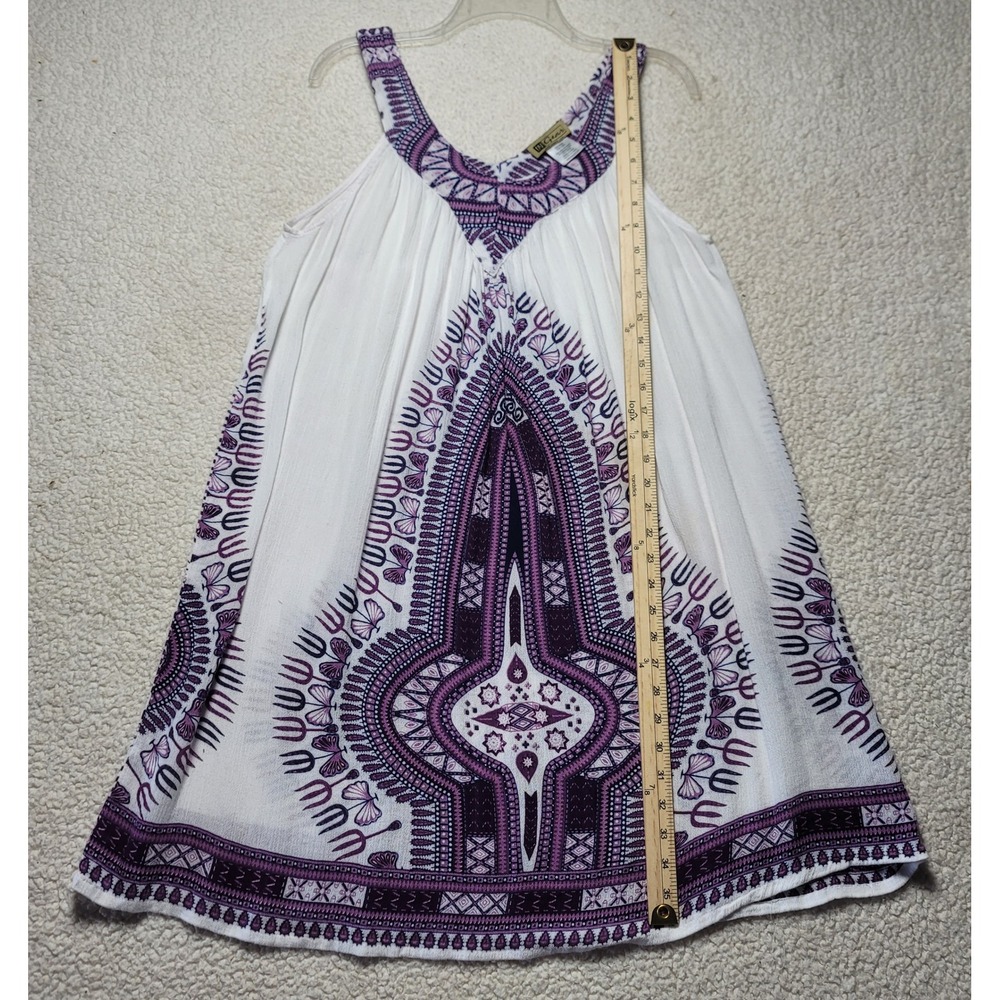 In Gear Women Purple White Dashiki Print Rayon Cover Up Mini Dress IRD305 OSFM - Picture 8 of 10